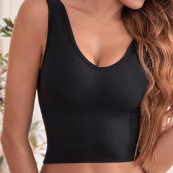 Sexy slight stretch solid color deep v-neck tank top