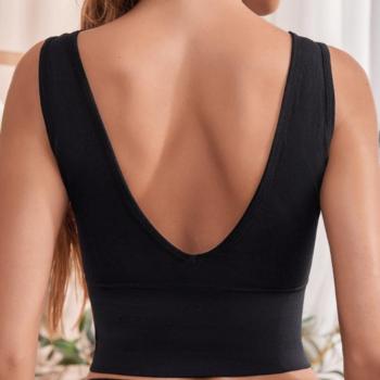 Sexy slight stretch solid color deep v-neck tank top