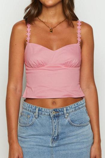 sexy slight stretch solid color petal suspender backless tank top