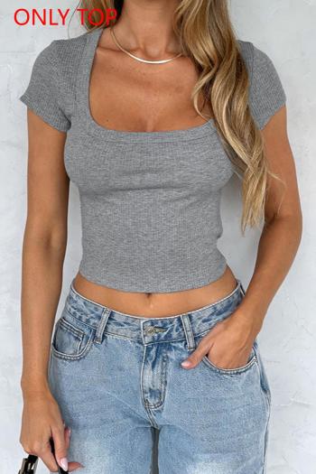 sexy slight stretch solid color short sleeve low-cut crop tops