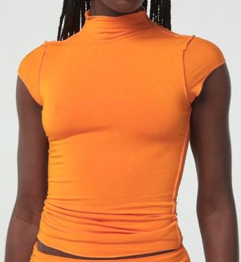 new casual slight stretch solid color half-high neck short sleeve tops