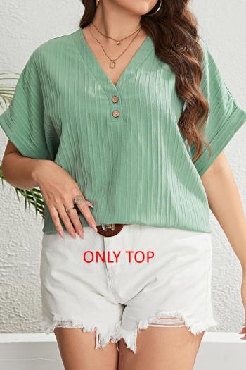 casual plus size slight stretch solid color v-neck loose t-shirt