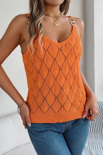 sexy slight stretch orange cut out knitted metallic buckle all-match tank top
