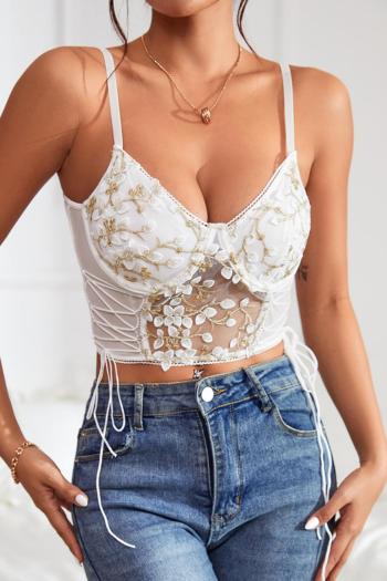 sexy slight stretch embroidery flowers underwired sling tight crop vest