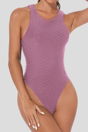 casual plus size high stretch weave pattern crew neck bodysuit