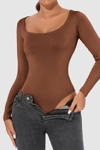 casual plus size high stretch solid color square neck bodysuit