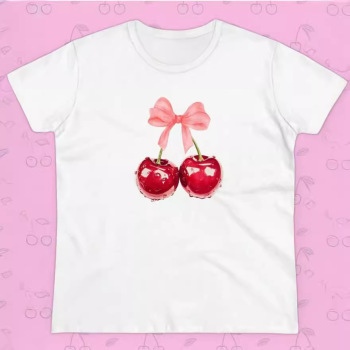 sexy plus-size stylish slight stretch bow cherry print all-match top