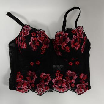 sexy slight stretch flower embroidery mesh padded tank top(with underwire&boned)