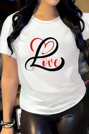 casual plus size slight stretch heart-shaped letters print short sleeves t-shirt