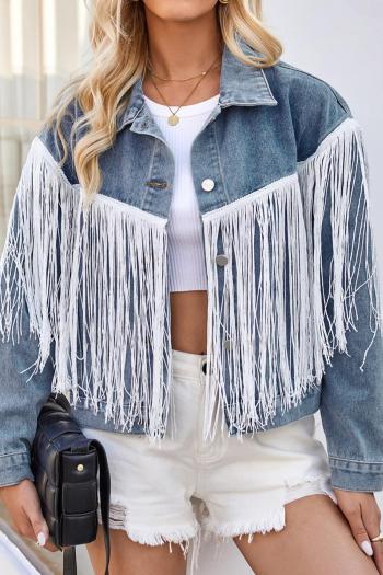casual non-stretch solid tassel single-breasted denim jacket
