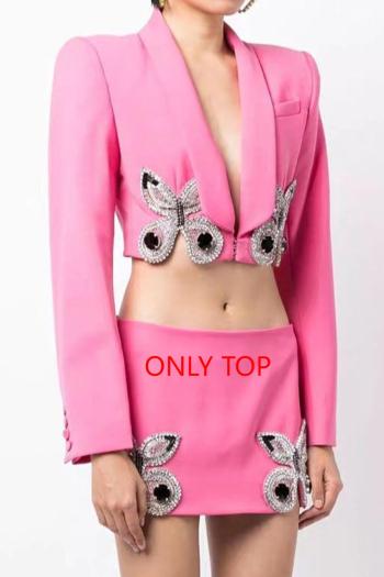 sexy non-stretch rhinestone butterfly decor suit collar top