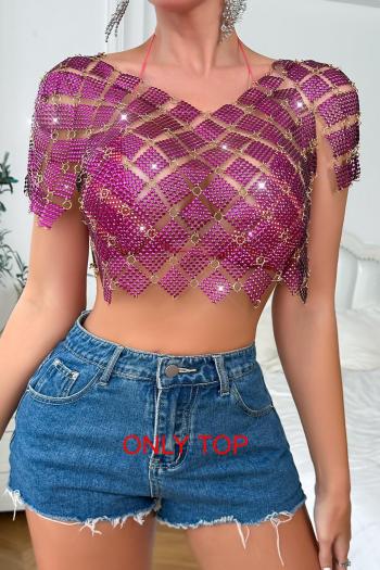 sexy non-stretch sequins stitching crop top