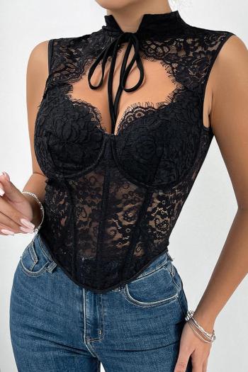 sexy slight stretch lace mesh see-through with boned underwire tank top