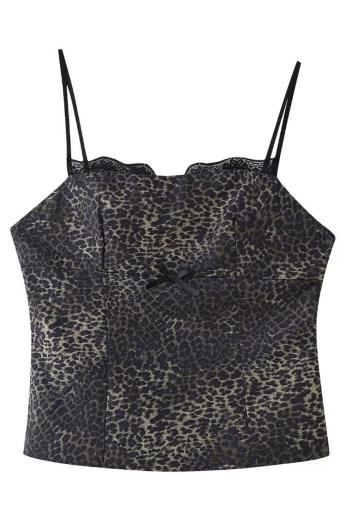xs-l sexy non-stretch leopard lace stitching sling crop vest(size run small)