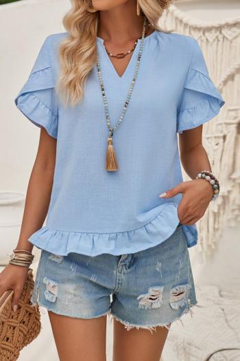 new casual non-stretch solid color v-neck short sleeve loose top
