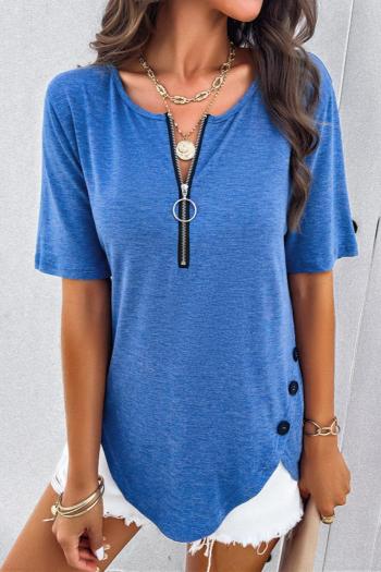stylish slight stretch zip-up solid color simple loose casual t-shirt