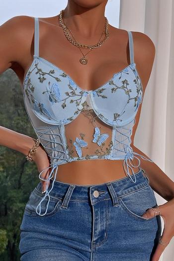 sexy slight stretch butterfly embroidery with underwire tank top