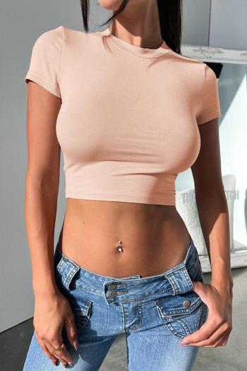 exquisite slight stretch four colors short sleeve all-match crop top