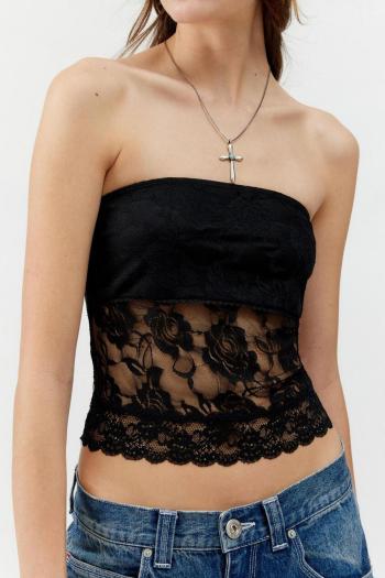 sexy slight stretch lace see-through strapless tight vest