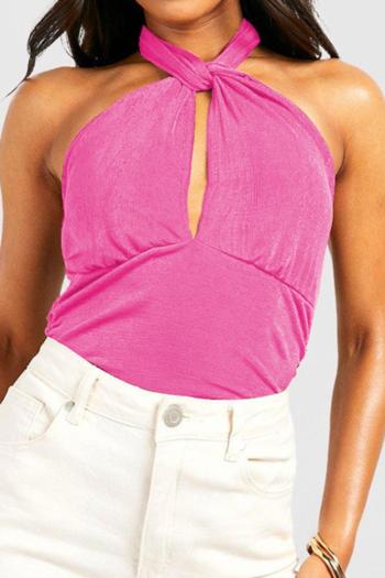 sexy slight stretch pure color halter-neck all-match bodysuit