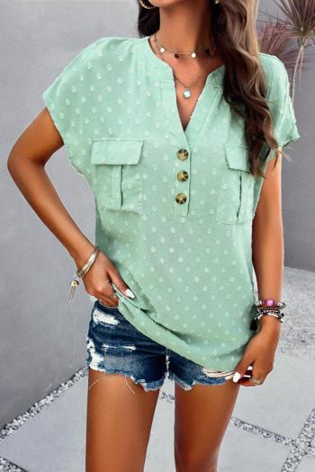 new stylish slight stretch embroidery v-neck buttons loose casual blouse
