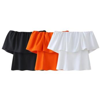 xs-l exquisite non-stretch 3 colors off shoulder ruffle crop blouse(size run small)