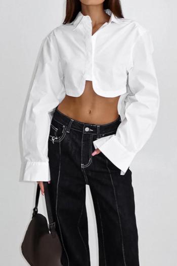 exquisite non-stretch solid color loose crop long sleeves shirt