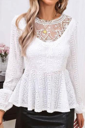exquisite plus size non-stretch lace stitching long sleeve blouse