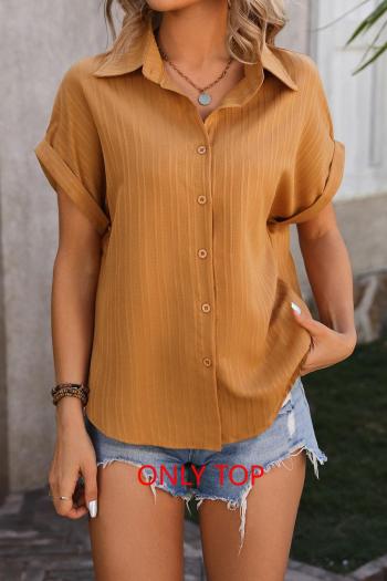 casual plus size non-stretch lapel 6 colors button blouses