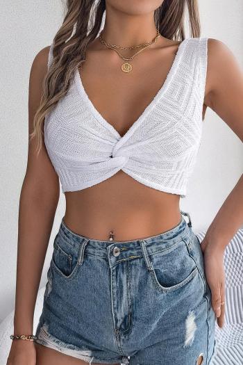 sexy slight stretch solid color kink deep v slim knitted crop top