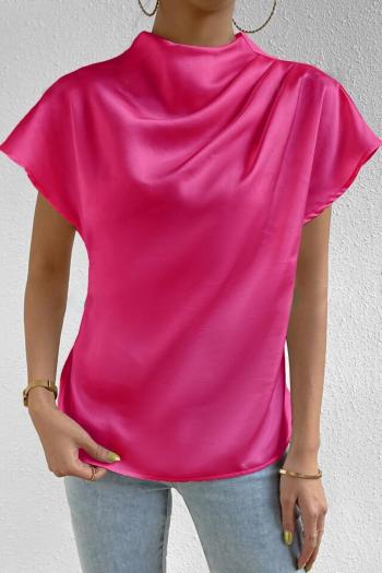 casual non-stretch satin solid color half-high collar blouses