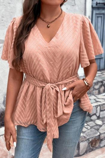 casual plus size non-stretch solid color belt jacquard loose top