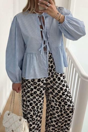 sexy non-stretch pinstripe print loose lace-up top