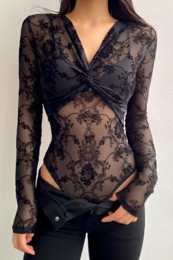 sexy slight stretch flocked mesh kink see-through bodysuit size run small