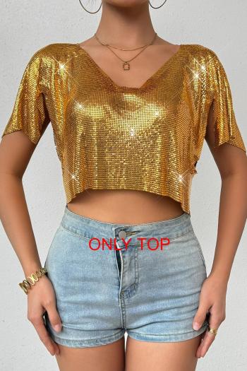 sexy non-stretch sequins loose crop top