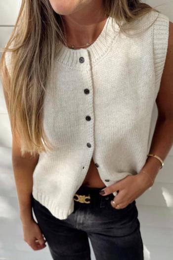 new casual slight stretch solid color knitted cardigan tank top