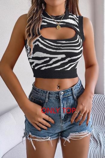 stylish slight stretch 3 colors hollow zebra printed knitted tank top