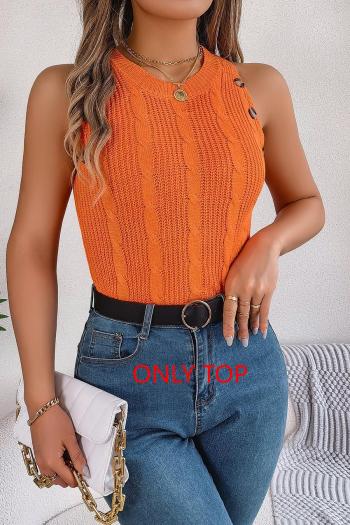 casual slight stretch 3 colors button decor knitted tank top
