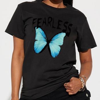 stylish plus-size slight stretch fixed printing butterfly short sleeves t-shirts
