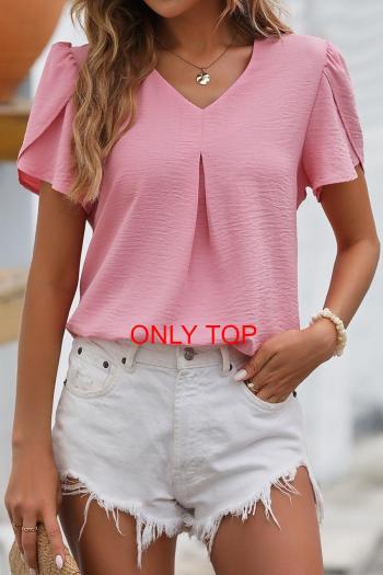 casual plus size non-stretch chiffon solid color short sleeve top