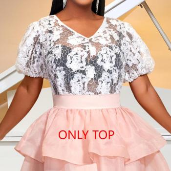 sexy plus size slight stretch see-through lace v-neck top