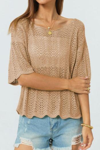 sexy solid color slight stretch hollow loose knitted sweater(no underwear)