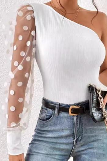 new sexy slight stretch 3-color patchwork dot mesh long sleeve top