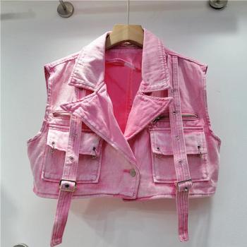 stylish non-stretch pocket 4 colors sexy denim vest size run small
