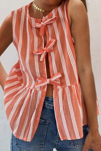 new stylish slight stretch 4-color bow knot striped loose shirts