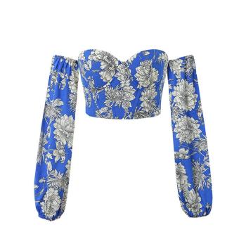 sexy non-stretch floral print padded rubber bone lace-up crop top size run small