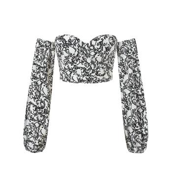 sexy non-stretch batch printing padded rubber bone lace-up crop top size run small