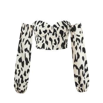 sexy non-stretch cow pattern padded rubber bone lace-up crop top size run small