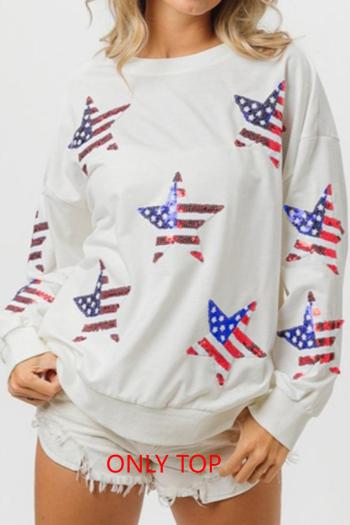 casual slight stretch pentagram sequin decor crew neck sweatshirts