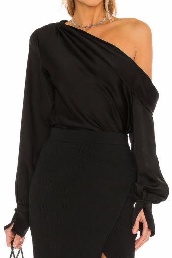 stylish non-stretch solid one shoulder long sleeve loose blouse